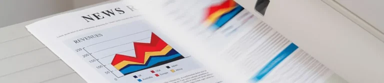 Printed documents with charts and graphics coming off a copier